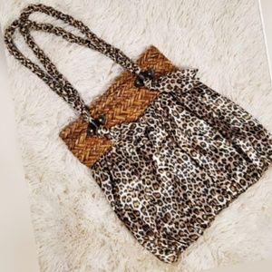 💝 CAPPELLI Straw Leopard Shoulder Boho Purse